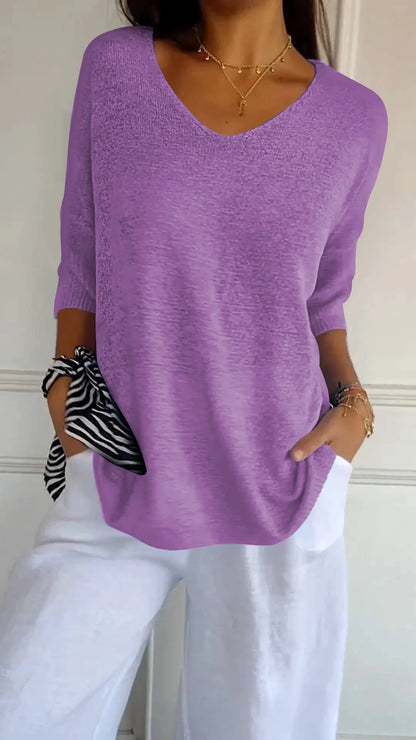 Lise - PLAIN-COLORED KNITTED TOP WITH A V-NECK