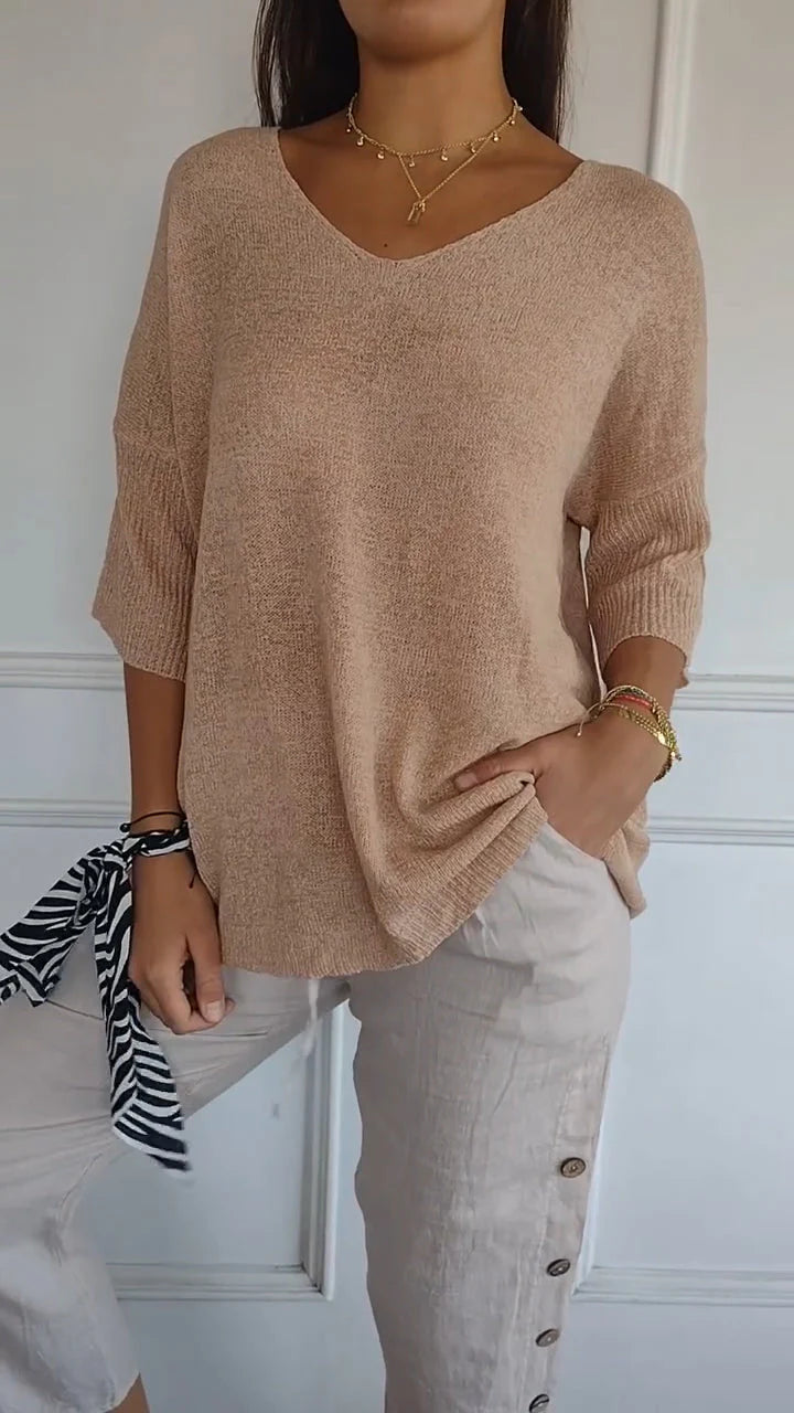 Lise - PLAIN-COLORED KNITTED TOP WITH A V-NECK