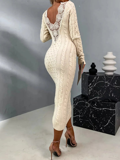 Janaa | Elegant Lace Back Sweater Dress