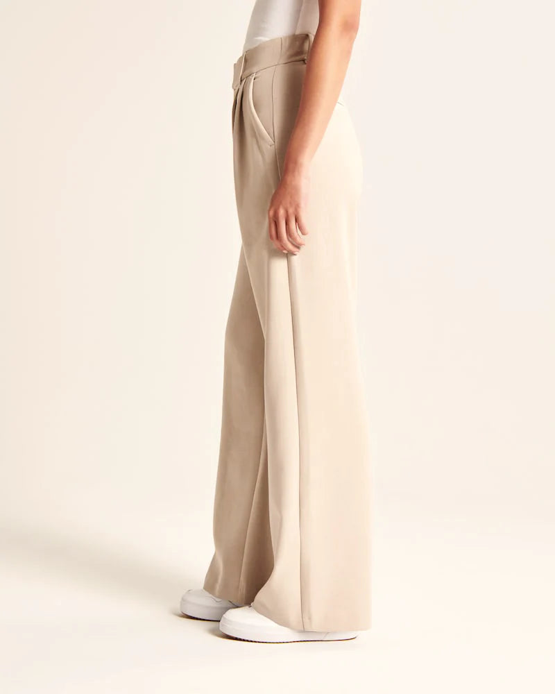 Vera | Beige Wide-Leg Tailored Pants