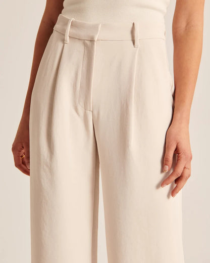 Vera | Beige Wide-Leg Tailored Pants