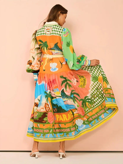 Savannah | Color Print Lantern Sleeve Dress