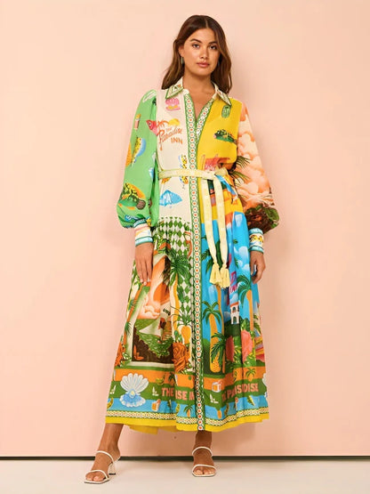 Savannah | Color Print Lantern Sleeve Dress