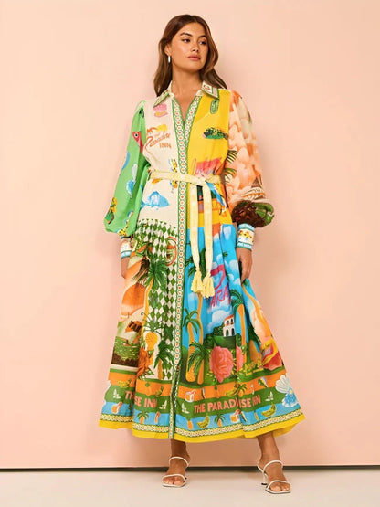 Savannah | Color Print Lantern Sleeve Dress