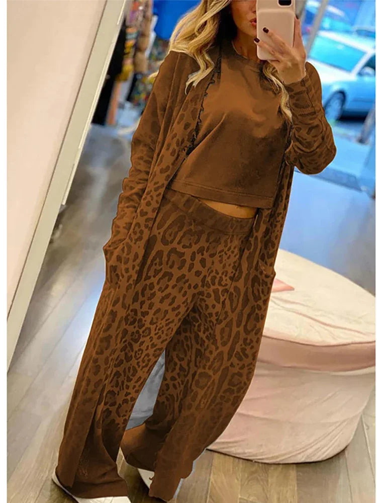 Jane | Leopard Long Sleeve Cardigan with Elasticated Waist Trouser