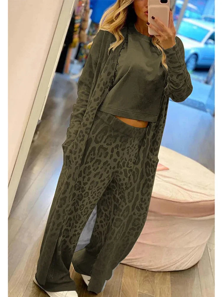 Jane | Leopard Long Sleeve Cardigan with Elasticated Waist Trouser