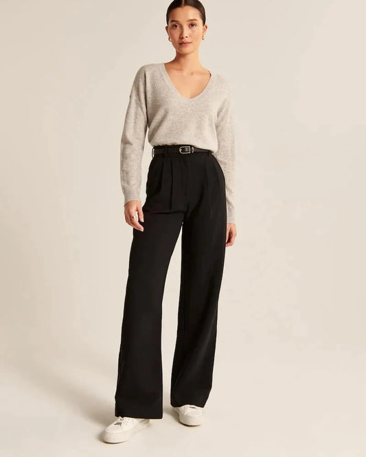 Vera | Beige Wide-Leg Tailored Pants