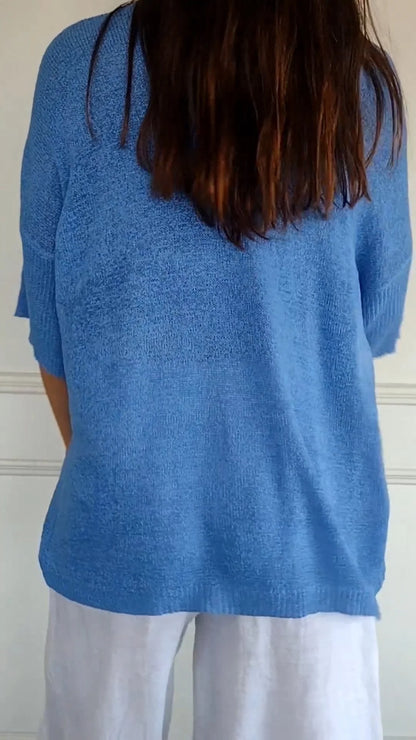 Lise - PLAIN-COLORED KNITTED TOP WITH A V-NECK