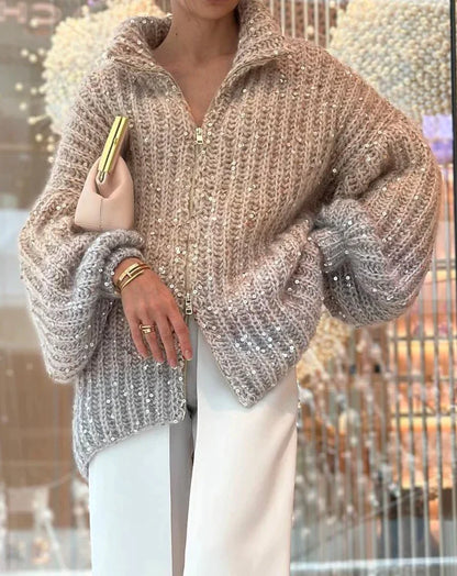 Claire | THE ELEGANT, GLITTERING SILK CARDIGAN SWEATER