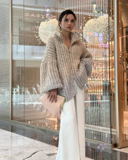 Claire | THE ELEGANT, GLITTERING SILK CARDIGAN SWEATER